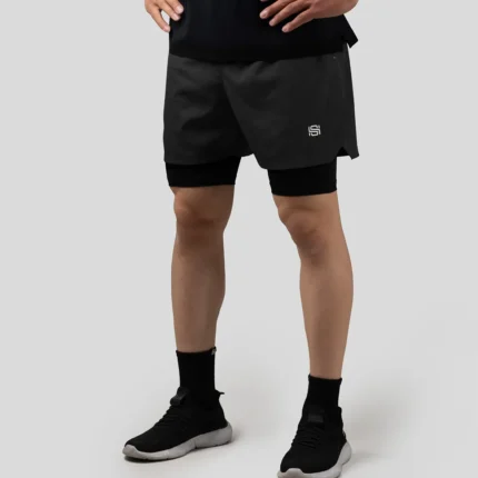 Sherafit Jump 2-in-1 Shorts شلوارک کشاله دار شرافیت برای دویدن- تن مدل مشکی