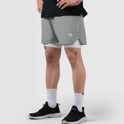 Sherafit Jump 2-in-1 Shorts شلوارک کشاله دار شرافیت برای دویدن- تن مدل خاکستری