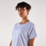 تی شرت دویدن و تریل زنانه دکتلون مدل Run 500 Dry- جزئیات بالاتنه بنفش
