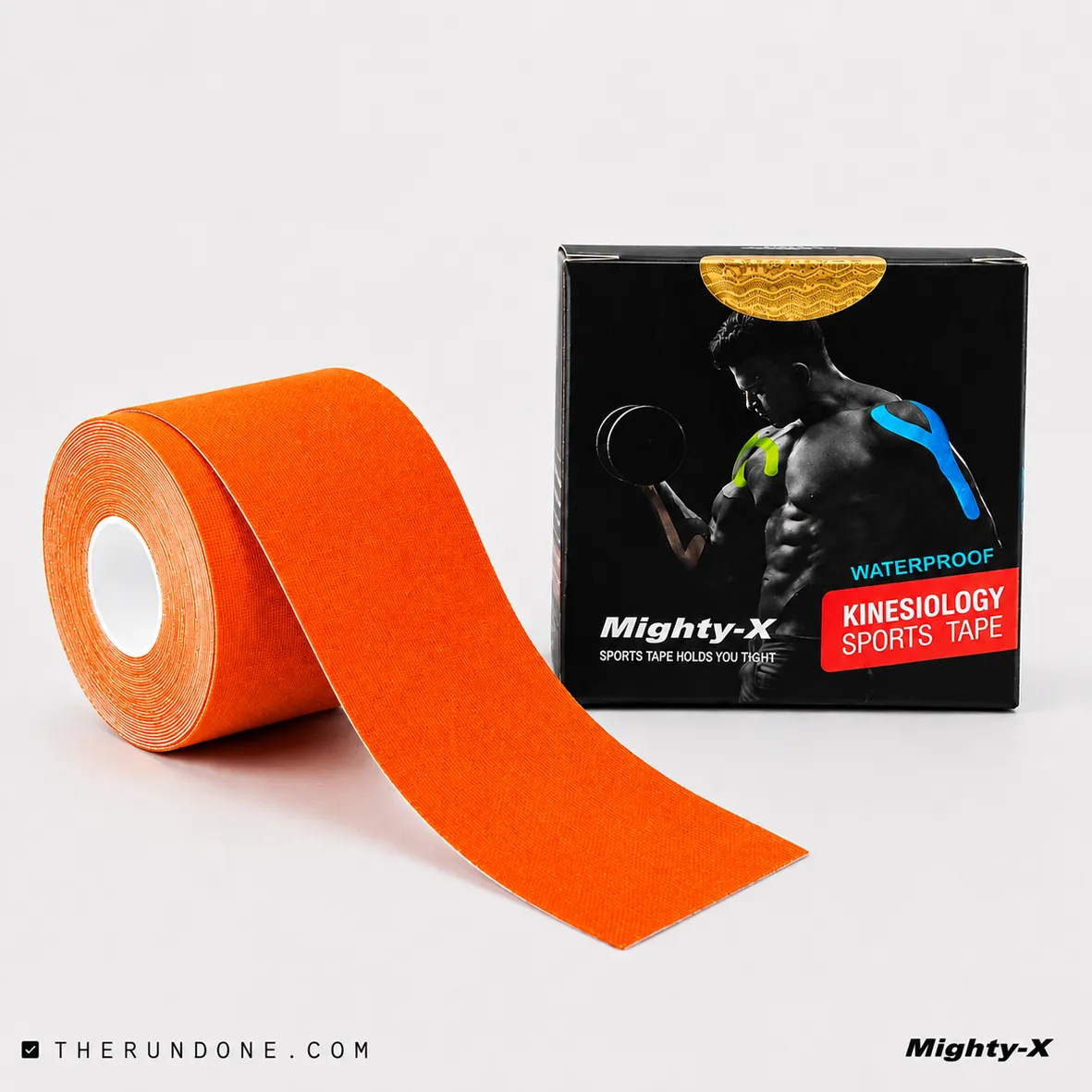 نوار چسب کینزیولوژی مایتی ایکس Waterproof Kinesiology Tape (1) - orange cover نوار چسب کینزیولوژی ورزشی Mighty-X برای حمایت از زانو، مچ پا و عضلات